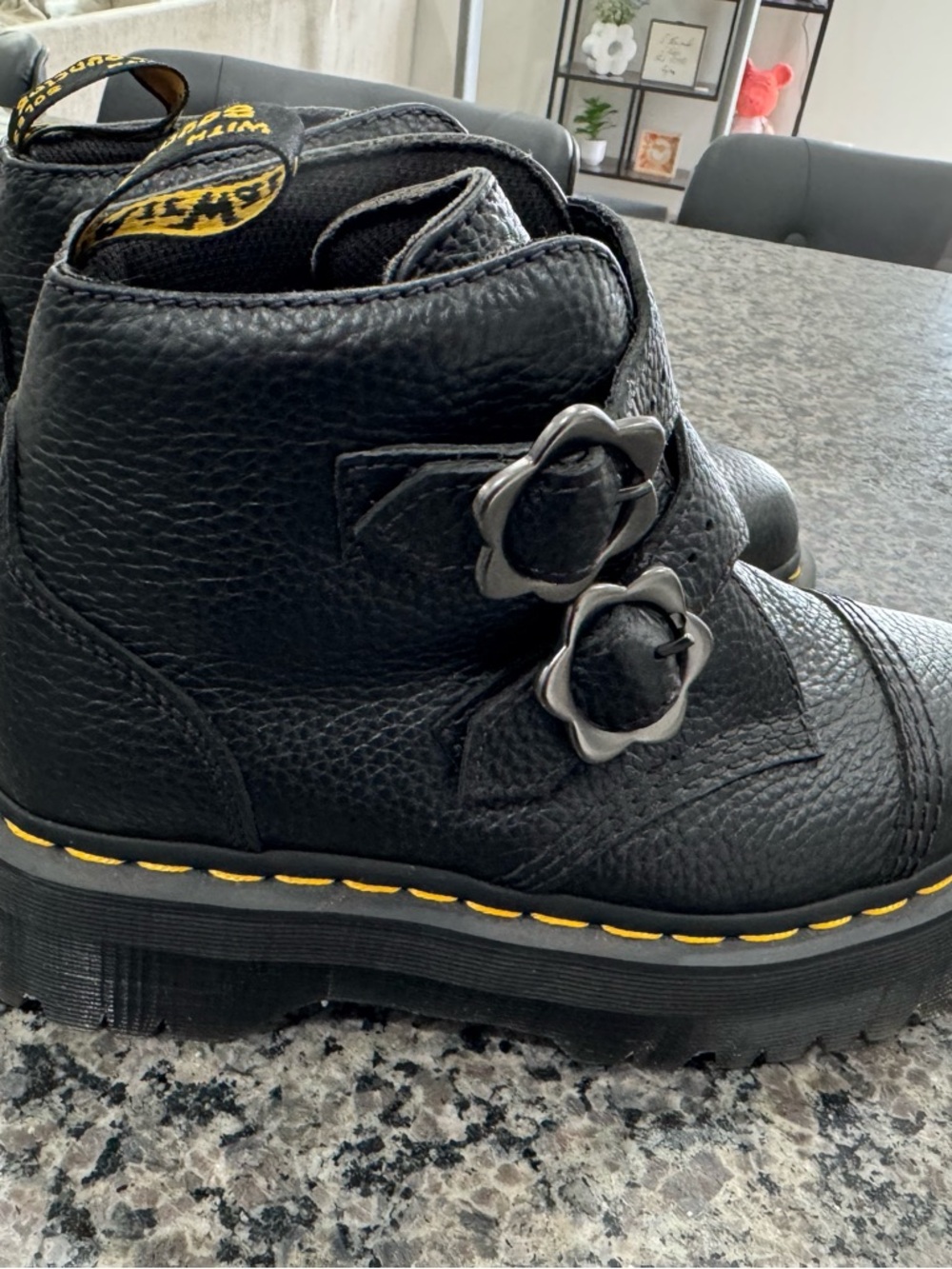 Dr. Martens Black Leather Ankle Boots with Yellow Welt Stitch size 7 - Picture 5 of 10